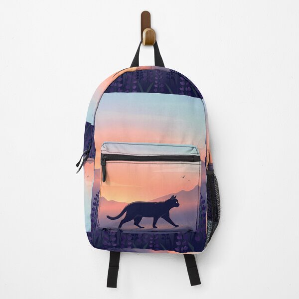 Item preview, Peaceful Journey: Minimalist Black Cat in Pastel Sunset Landscape designed and sold by PurrfectHome.