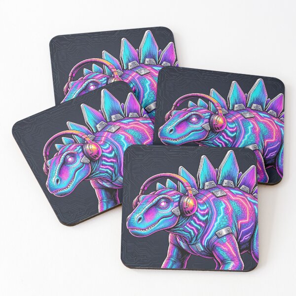 Item preview, Stegosaurus Cyberpunk with Neon Headphones – Neon Dino Design designed and sold by CyberGlow Designs.