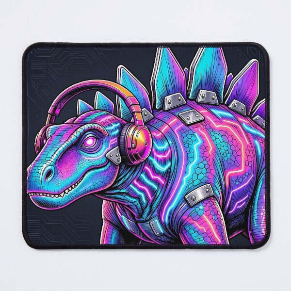 Item preview, Stegosaurus Cyberpunk with Neon Headphones – Neon Dino Design designed and sold by CyberGlow Designs.