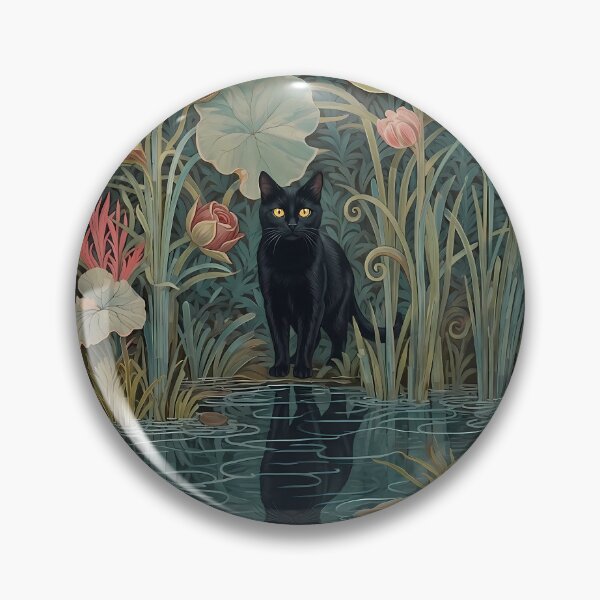 Item preview, Vintage Botanical Black Cat and Lotus Reflection designed and sold by PurrfectHome.