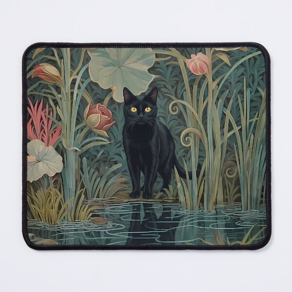 Item preview, Vintage Botanical Black Cat and Lotus Reflection designed and sold by PurrfectHome.