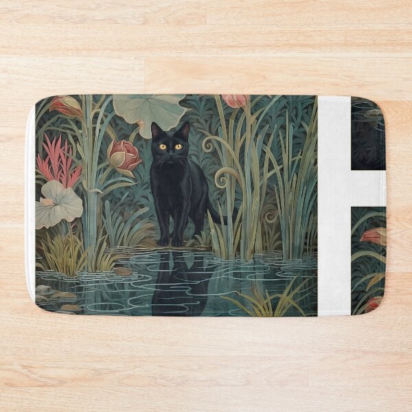 Item preview, Vintage Botanical Black Cat and Lotus Reflection designed and sold by PurrfectHome.