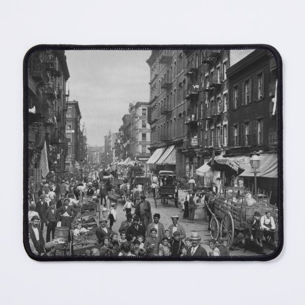 Item preview, 1900 Little Italy, Mulberry Street, New York City panoramic vintage black and white photograph designed and sold by Astrid Arkhangelsky.