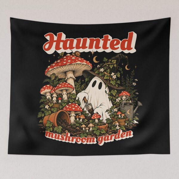 Item preview, Haunted Mushroom Garden - Witchy Ghost Gardener & Toadstools designed and sold by sekrecja.