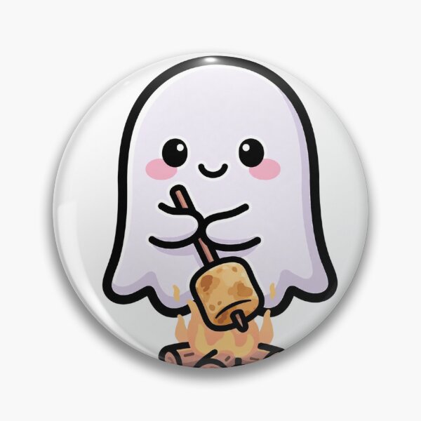 Artikelvorschau, Niedlicher Geist röstet Marshmallows am Lagerfeuer (Aufkleber) entworfen und verkauft von xiaoxiaochibi.