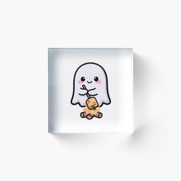 Artikelvorschau, Niedlicher Geist röstet Marshmallows am Lagerfeuer (Aufkleber) entworfen und verkauft von xiaoxiaochibi.