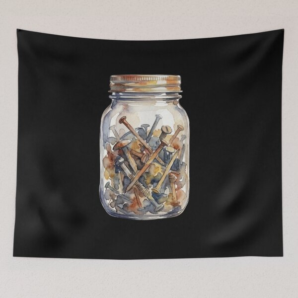Item preview, Vintage Rusty Nails And Screws Watercolor Jar designed and sold by bvdesignart.