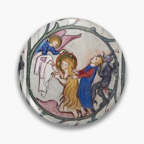 Item preview, Manuscrito medieval iluminado con ángel, demonio y santo. Arte vintage. designed and sold by VintageManiac.