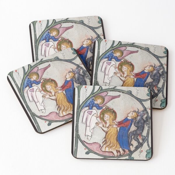 Item preview, Medieval Illuminated Manuscript Angel Demon and Saint Vintage Fine Art designed and sold by VintageManiac.