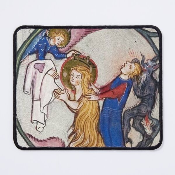 Item preview, Medieval Illuminated Manuscript Angel Demon and Saint Vintage Fine Art designed and sold by VintageManiac.