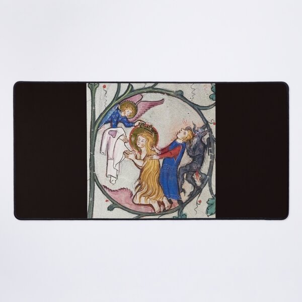 Item preview, Medieval Illuminated Manuscript Angel Demon and Saint Vintage Fine Art designed and sold by VintageManiac.
