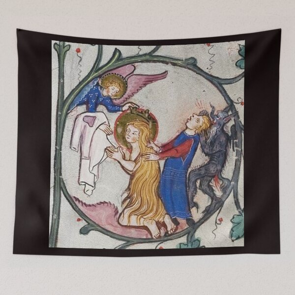 Item preview, Medieval Illuminated Manuscript Angel Demon and Saint Vintage Fine Art designed and sold by VintageManiac.