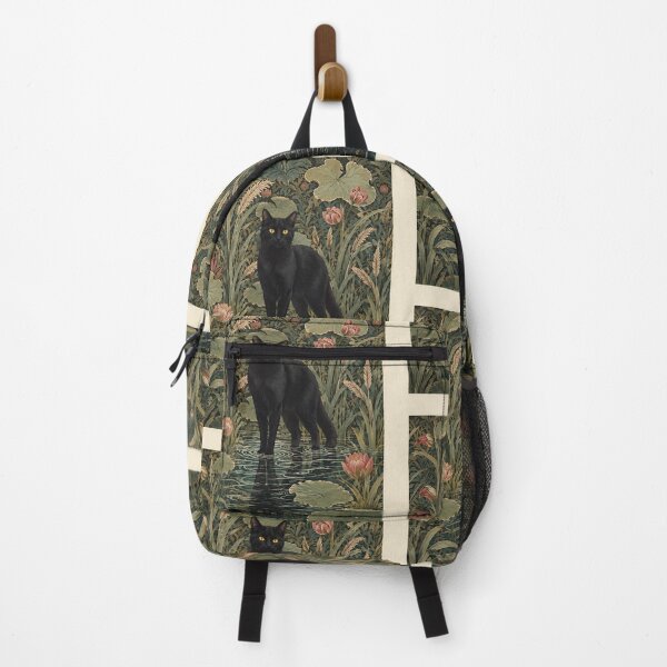 Item preview, William Morris Style Botanical Black Cat in Lotus Pond designed and sold by PurrfectHome.