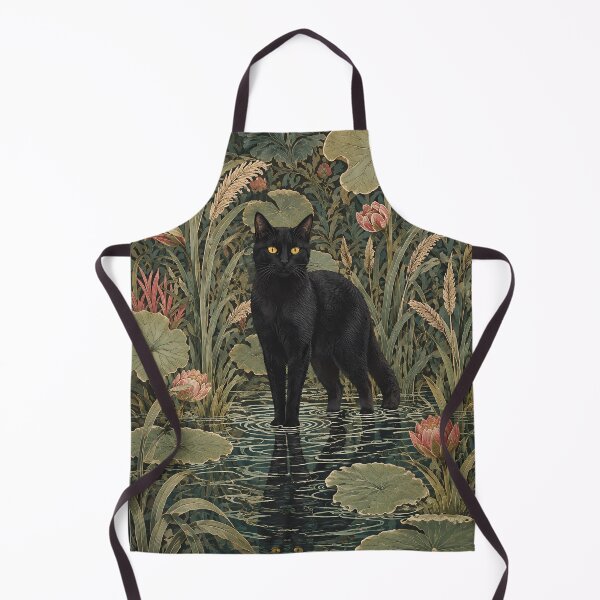 Item preview, William Morris Style Botanical Black Cat in Lotus Pond designed and sold by PurrfectHome.