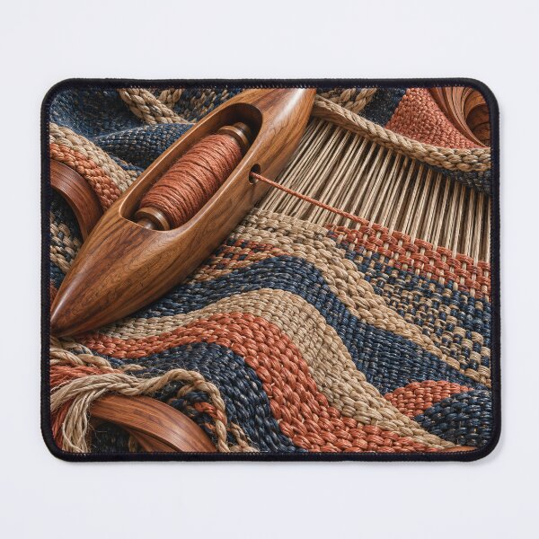 Item preview, Wooden Weaving Shuttle and Woven Fabric – Rustic Handmade Textile Art Print designed and sold by Kaleidoscope Print.