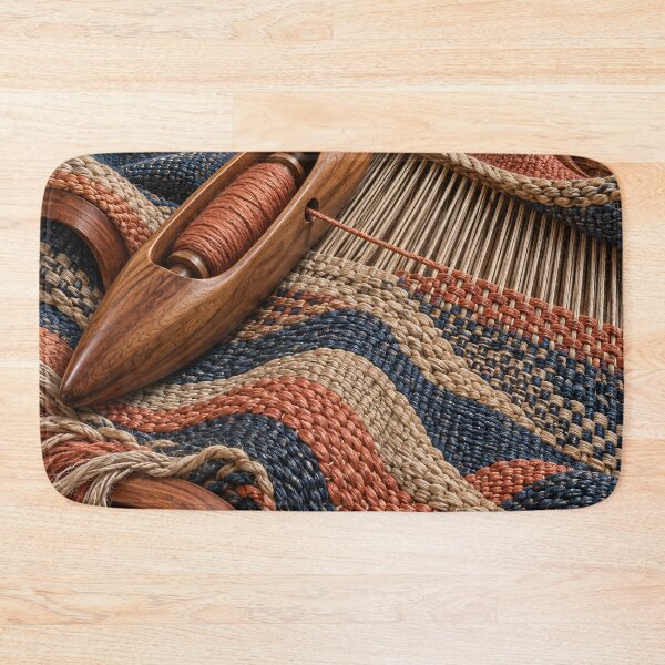 Item preview, Wooden Weaving Shuttle and Woven Fabric – Rustic Handmade Textile Art Print designed and sold by Kaleidoscope Print.