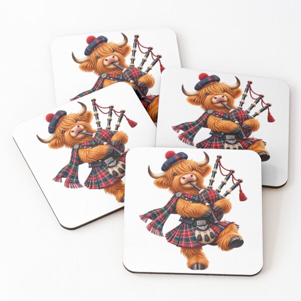 Item preview, Cute Scottish Highland Cow Bagpiper Playing Traditional Bagpipes designed and sold by MaedK.
