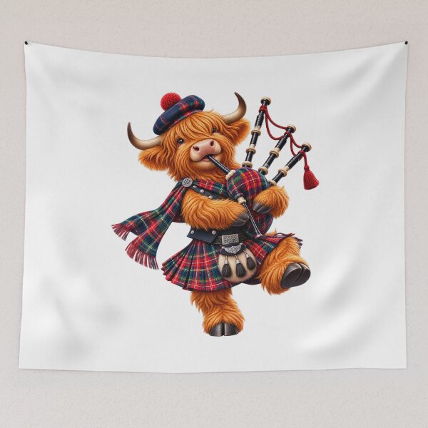 Item preview, Cute Scottish Highland Cow Bagpiper Playing Traditional Bagpipes designed and sold by MaedK.