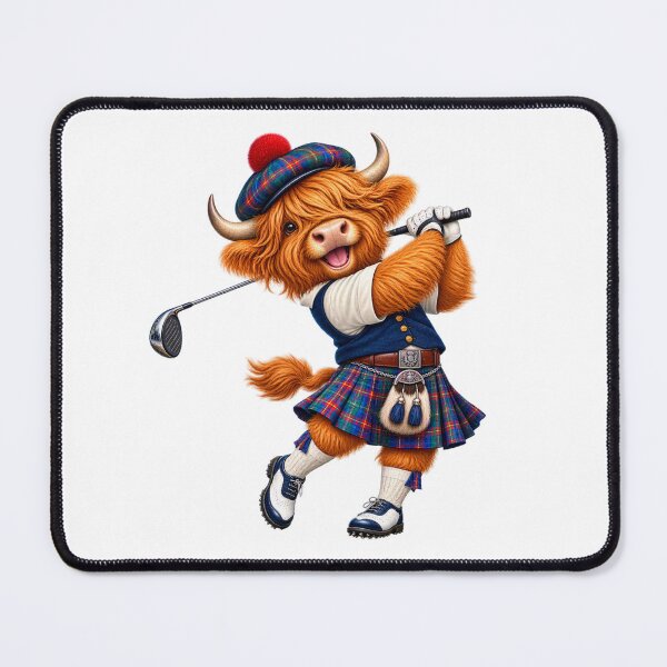 Item preview, Cute Scottish Highland Cow Playing Golf in Tartan Kilt designed and sold by MaedK.