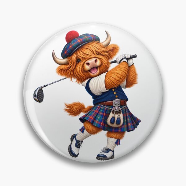 Item preview, Cute Scottish Highland Cow Playing Golf in Tartan Kilt designed and sold by MaedK.
