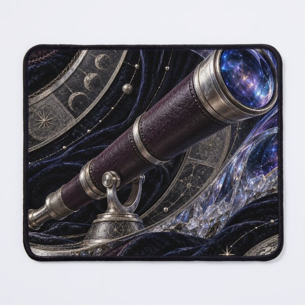 Item preview, Celestial Telescope and Crystal Galaxy – Luxury Cosmic Fantasy Art Print designed and sold by Kaleidoscope Print.
