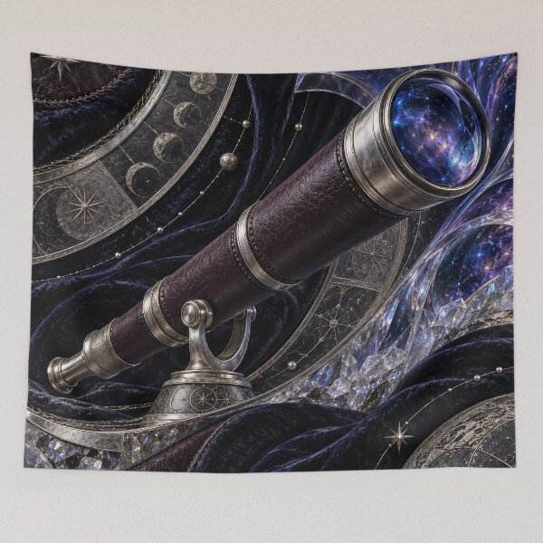 Item preview, Celestial Telescope and Crystal Galaxy – Luxury Cosmic Fantasy Art Print designed and sold by Kaleidoscope Print.