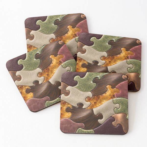Item preview, Luxury Mixed Material Puzzle – Abstract Wood, Amber and Leather Art Print designed and sold by Kaleidoscope Print.