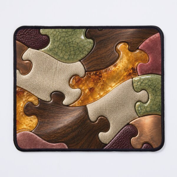 Item preview, Luxury Mixed Material Puzzle – Abstract Wood, Amber and Leather Art Print designed and sold by Kaleidoscope Print.