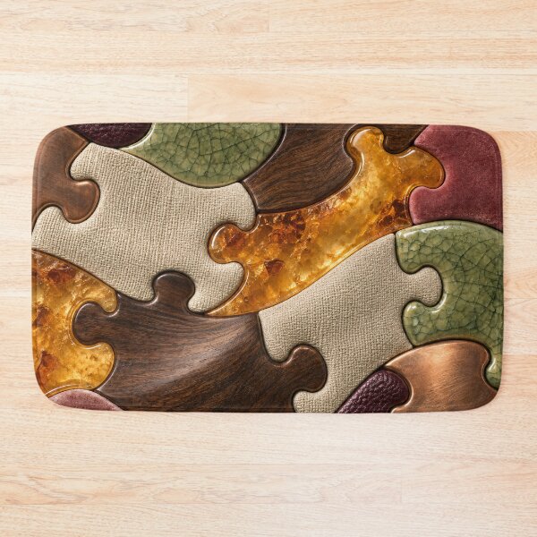 Item preview, Luxury Mixed Material Puzzle – Abstract Wood, Amber and Leather Art Print designed and sold by Kaleidoscope Print.