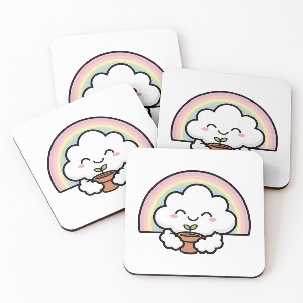 Item preview, Happy Cloud Hugging a Sprout — Positive Cozy Rainbow Sticker designed and sold by xiaoxiaochibi.