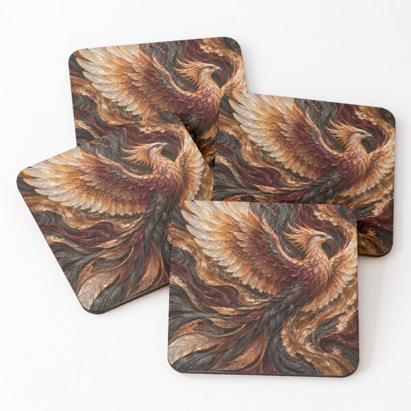 Item preview, Crystal Phoenix Rising – Luxury Copper and Amber Fantasy Bird Art Print designed and sold by Kaleidoscope Print.