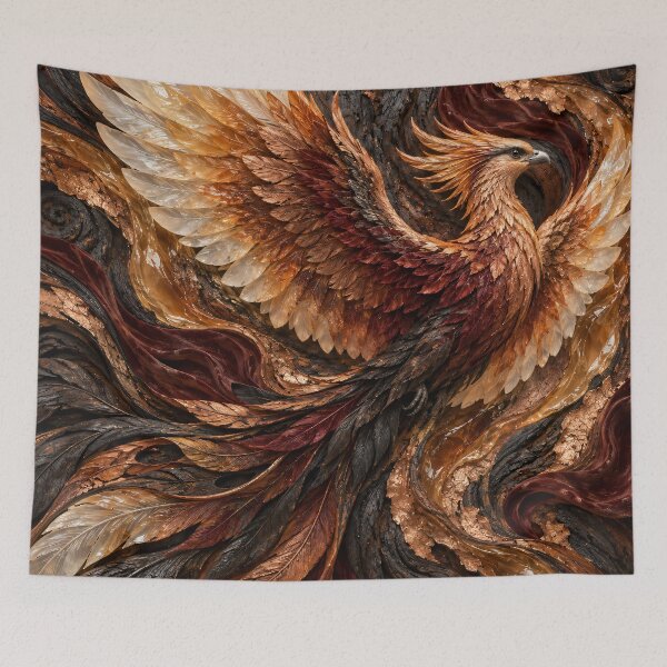 Item preview, Crystal Phoenix Rising – Luxury Copper and Amber Fantasy Bird Art Print designed and sold by Kaleidoscope Print.