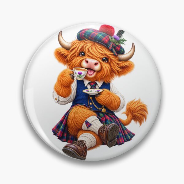 Item preview, Cute Scottish Highland Cow Enjoying Tea in Tartan Kilt designed and sold by MaedK.