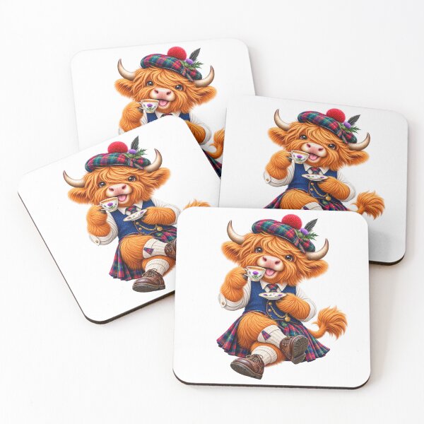 Item preview, Cute Scottish Highland Cow Enjoying Tea in Tartan Kilt designed and sold by MaedK.