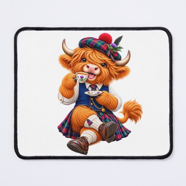 Item preview, Cute Scottish Highland Cow Enjoying Tea in Tartan Kilt designed and sold by MaedK.