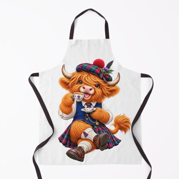 Item preview, Cute Scottish Highland Cow Enjoying Tea in Tartan Kilt designed and sold by MaedK.