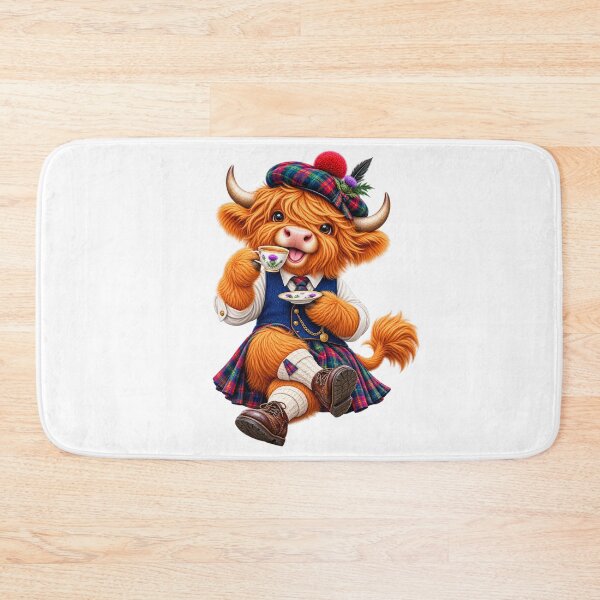 Item preview, Cute Scottish Highland Cow Enjoying Tea in Tartan Kilt designed and sold by MaedK.