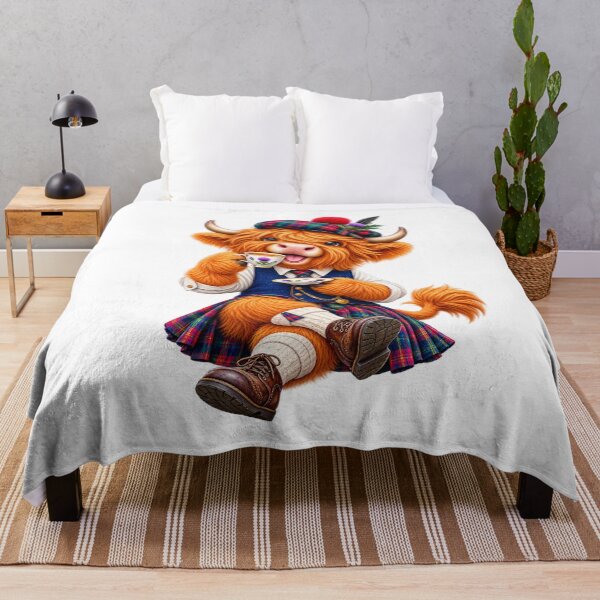 Item preview, Cute Scottish Highland Cow Enjoying Tea in Tartan Kilt designed and sold by MaedK.