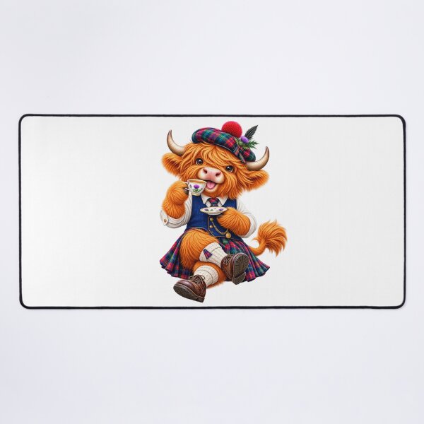 Item preview, Cute Scottish Highland Cow Enjoying Tea in Tartan Kilt designed and sold by MaedK.