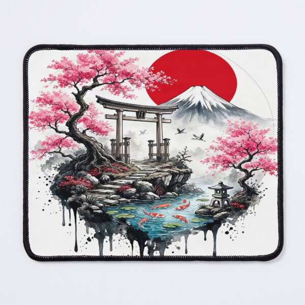 Item preview, Mount Fuji Japanese Red Sun Koi Fish Landscape designed and sold by Hawkiji.