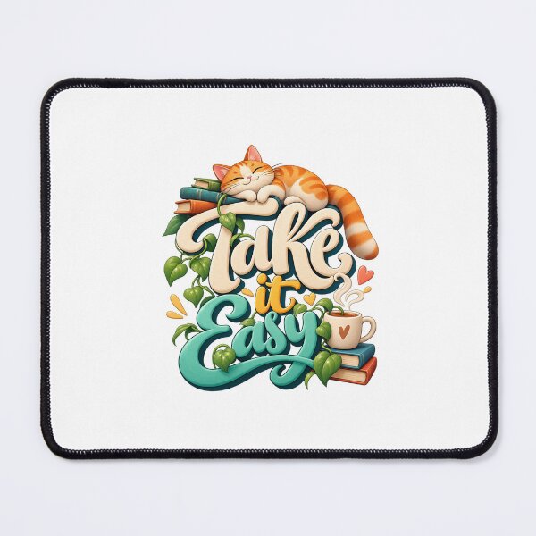 Item preview, Take It Easy - Cute Sleeping Cat Coffee & Books Typography Graphic designed and sold by Ozyven-Creation.