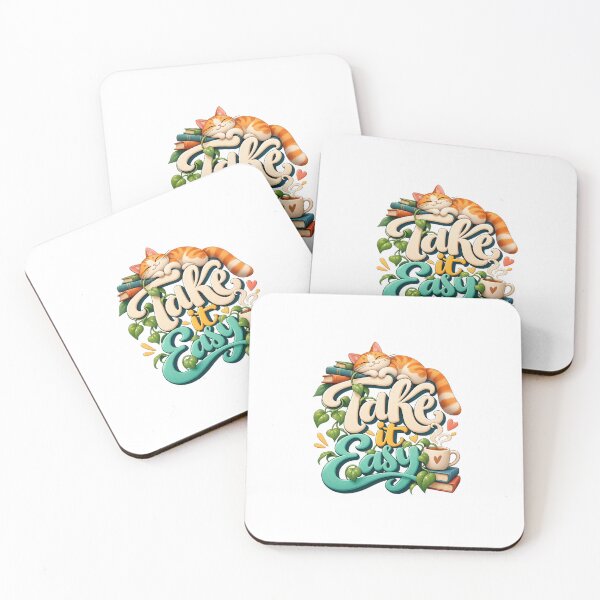 Item preview, Take It Easy - Cute Sleeping Cat Coffee & Books Typography Graphic designed and sold by Ozyven-Creation.