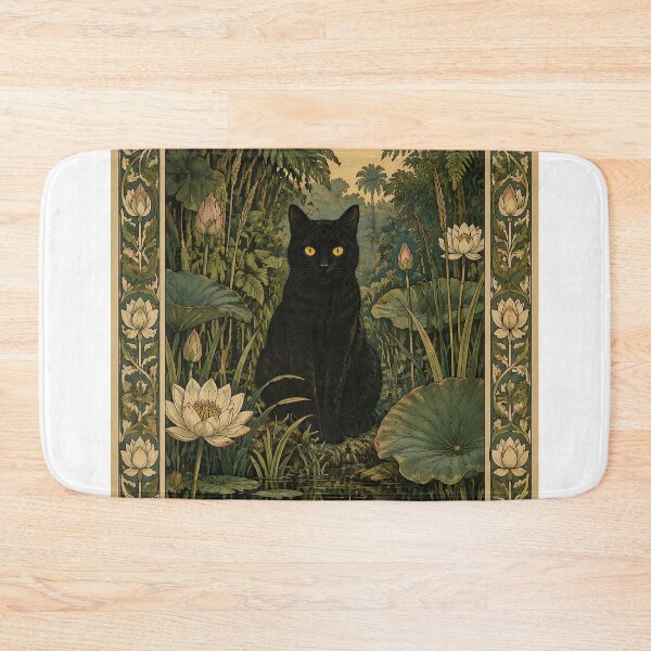 Item preview, Vintage Art Nouveau Black Cat in Lotus Pond designed and sold by PurrfectHome.