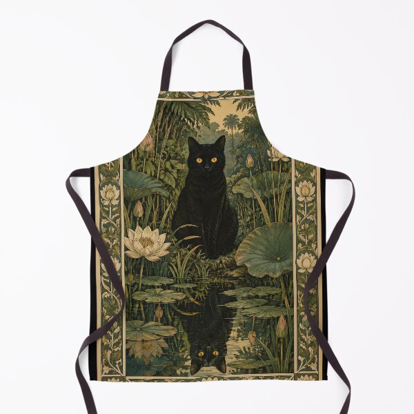 Item preview, Vintage Art Nouveau Black Cat in Lotus Pond designed and sold by PurrfectHome.