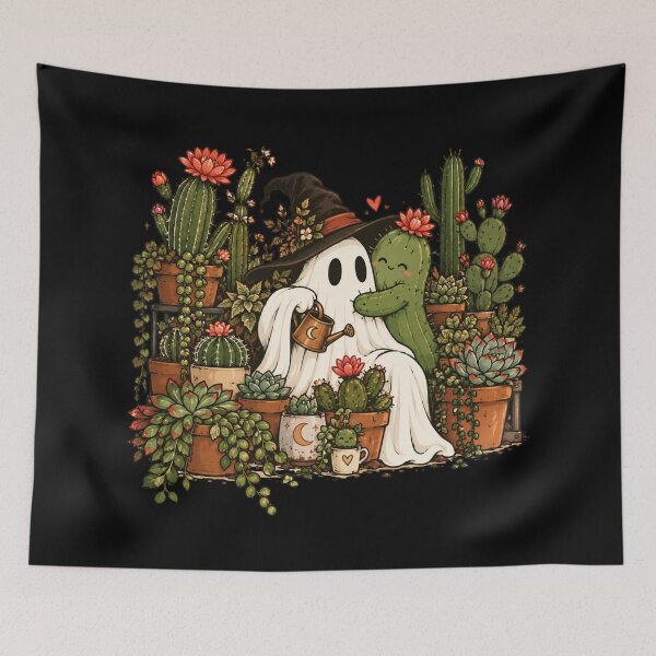 Item preview, Ghost & Cactus Garden - Spooky Witchy Succulent Plant Lover designed and sold by sekrecja.