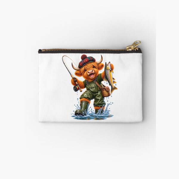 Item preview, Cute Scottish Highland Cow Fishing in River with Tartan Cap designed and sold by MaedK.