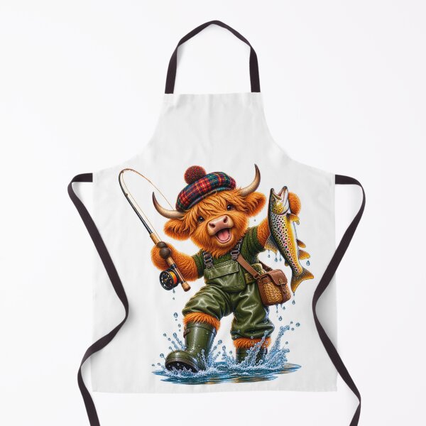Item preview, Cute Scottish Highland Cow Fishing in River with Tartan Cap designed and sold by MaedK.