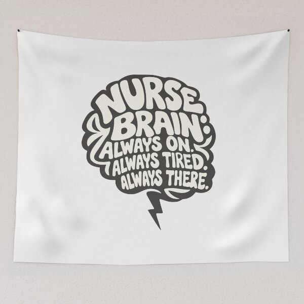 Item preview, Nurse Brain Always On Always Tired Always There – Funny Nurse Pin RN Gift designed and sold by KiwyStudio.