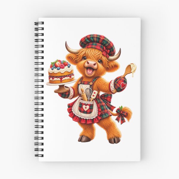 Item preview, Cute Scottish Highland Cow Baking Cake in Tartan Apron designed and sold by MaedK.
