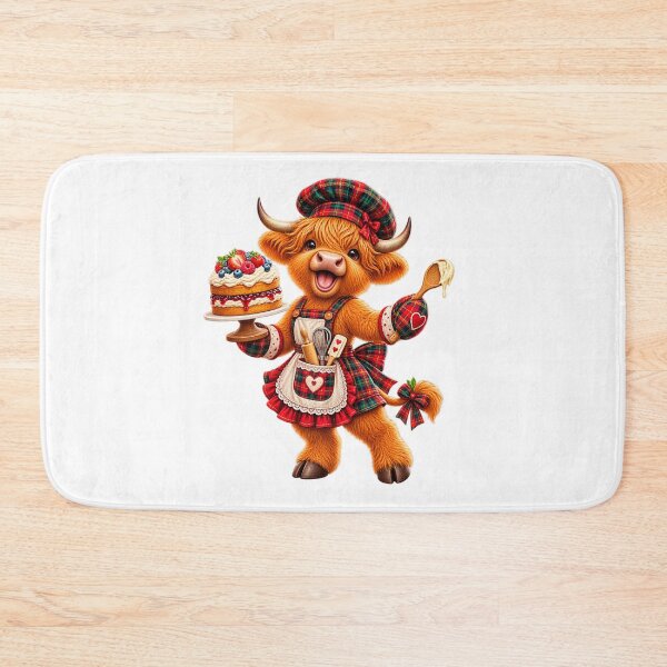 Item preview, Cute Scottish Highland Cow Baking Cake in Tartan Apron designed and sold by MaedK.